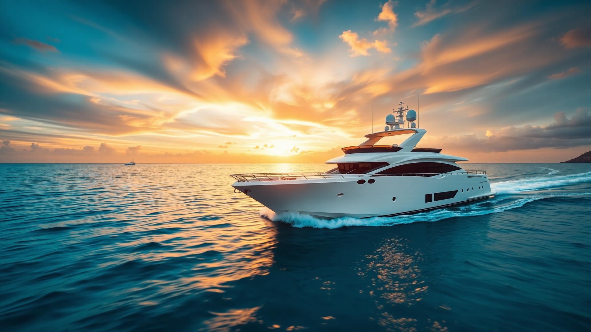 Luxury yacht at golden hour
